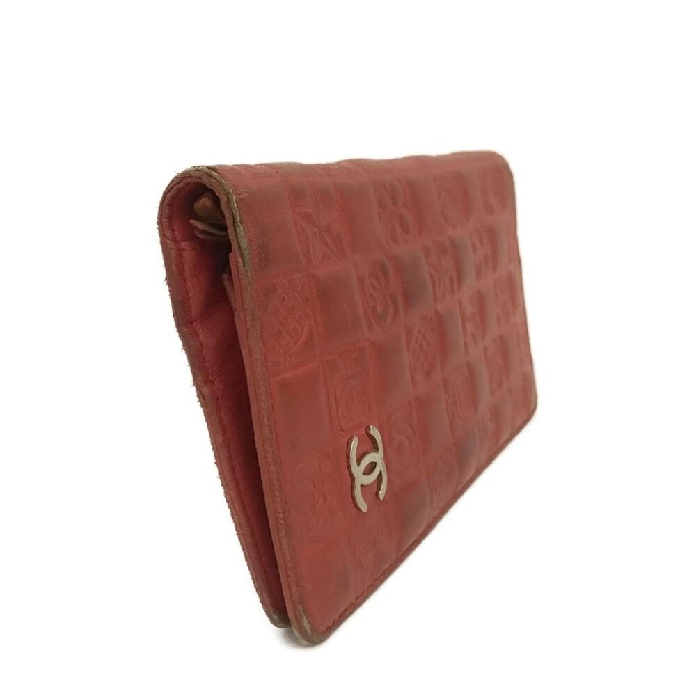 EGA CHANEL Icon CC Logo Leather Long Bifold Wallet Purse Red/9BL1644 - Picture 2 of 8